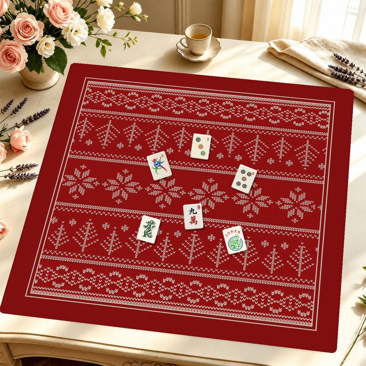 Mahjong by SI™ Fair Isle Be Home for Christmas Mahjong Mat — Styled Tile Table [styled-tile-table-square]