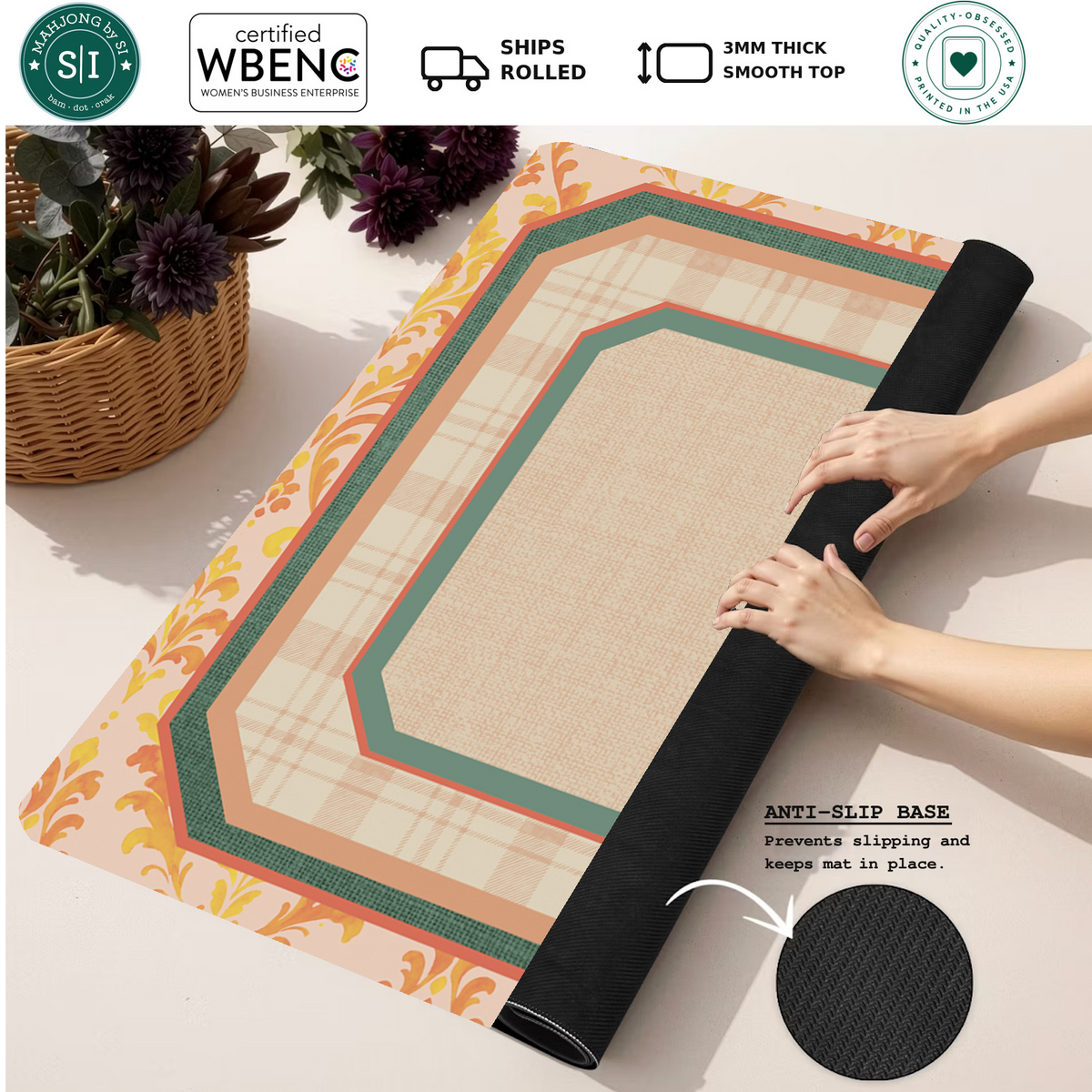 Fall Brocade mahjong mat — Rolled Mat Feature Image