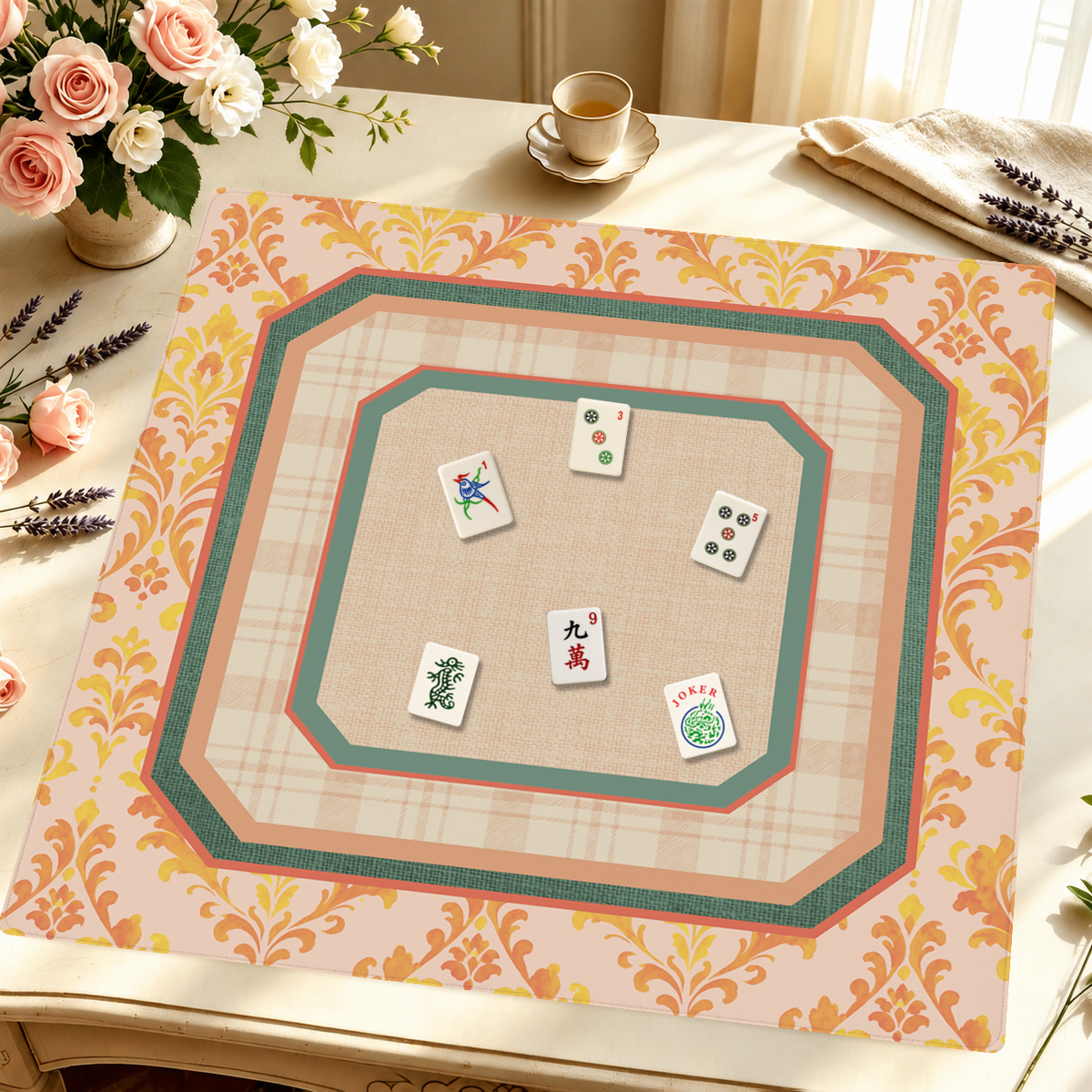 Fall Brocade mahjong mat — Styled Tile Table