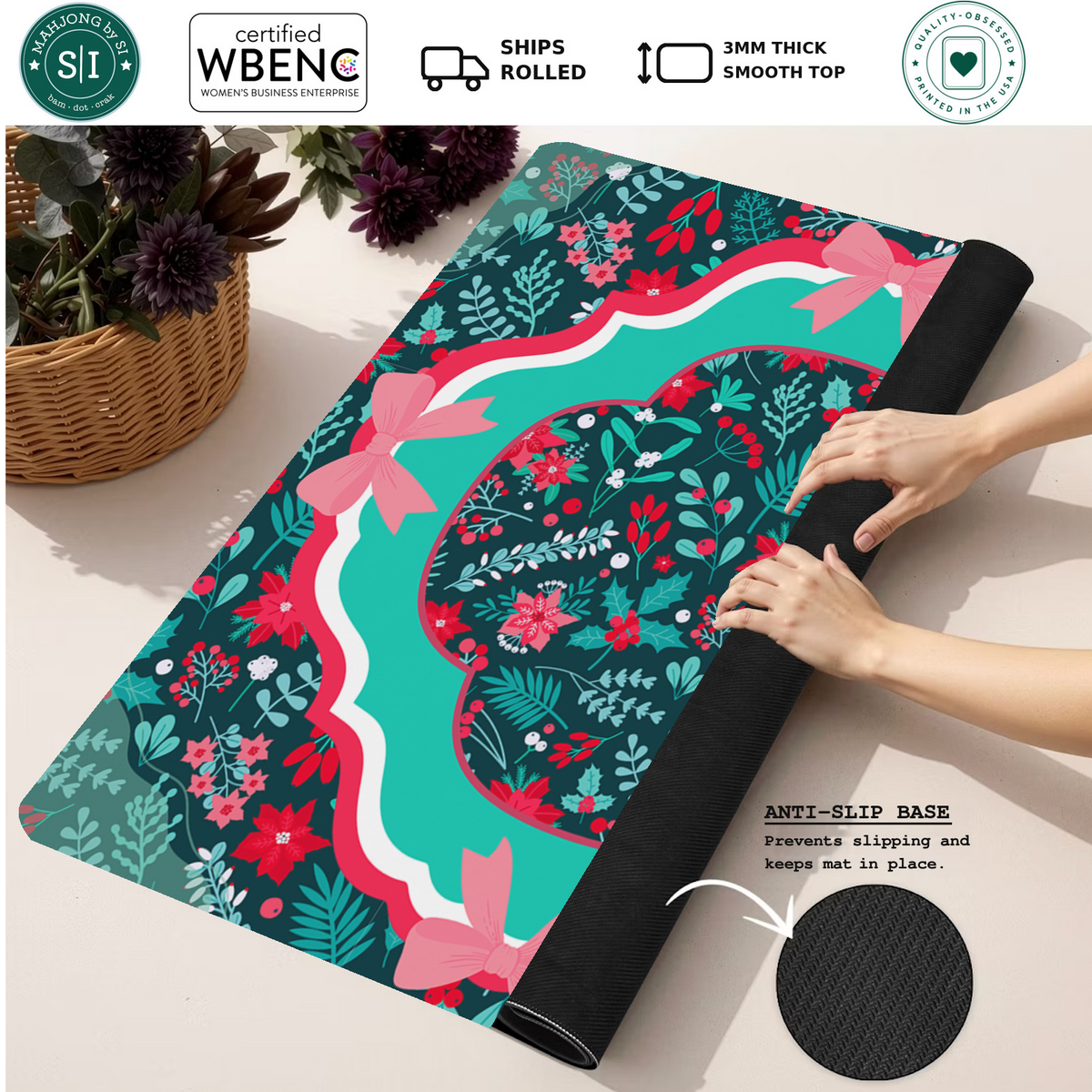 Festive Foliage mahjong mat — Rolled Mat Feature Image