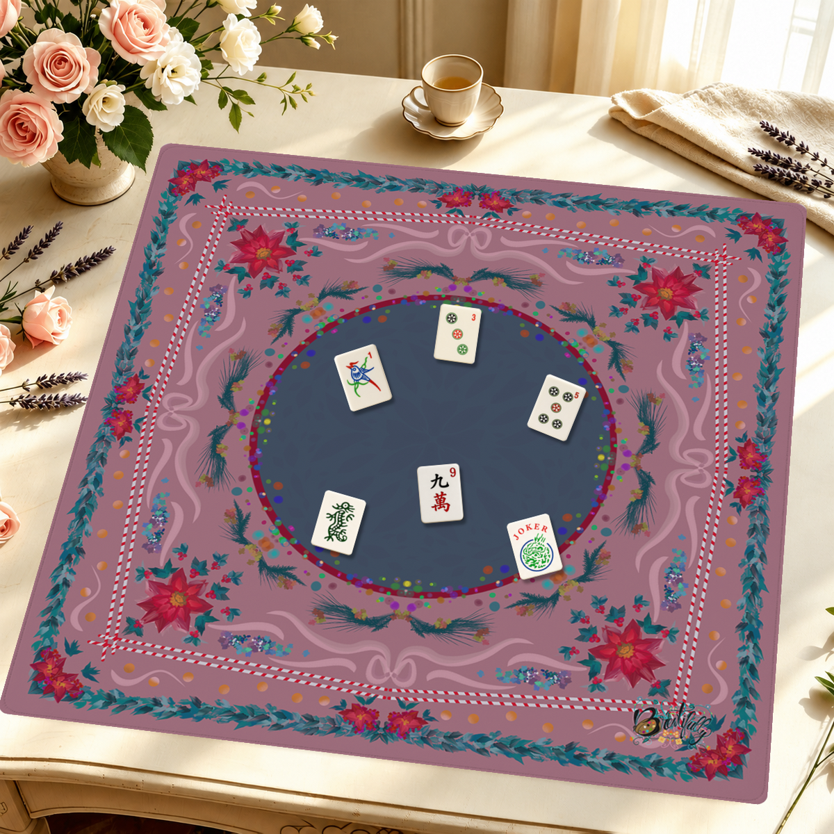 Festive Wreath Wonder mahjong mat — Styled Tile Table