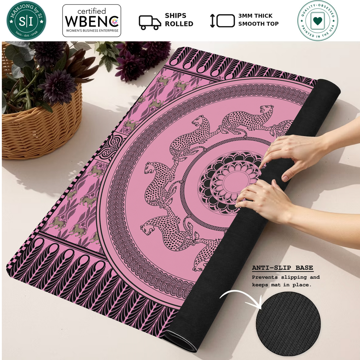Gata Rosa mahjong mat — Rolled Mat Feature Image