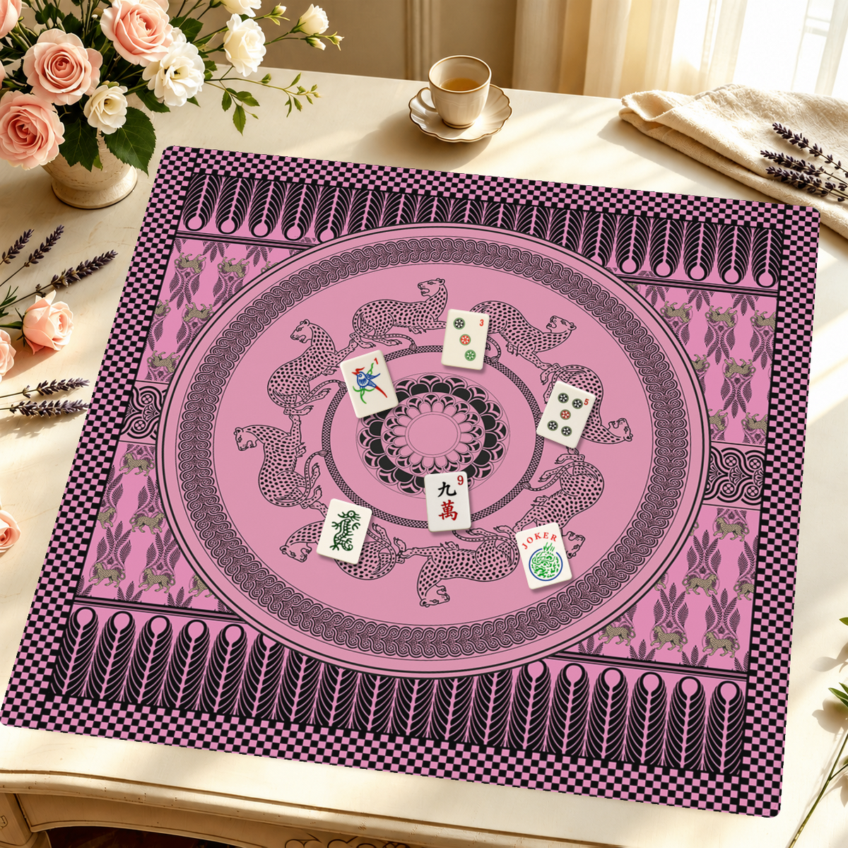 Gata Rosa mahjong mat — Styled Tile Table