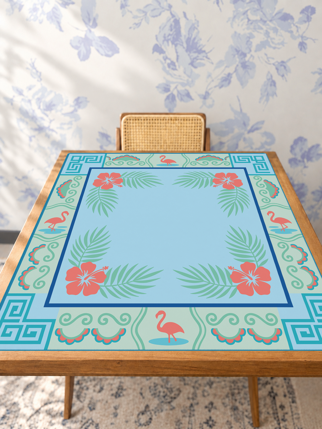 Flamingo Fandango mahjong mat — Studio Table Angle