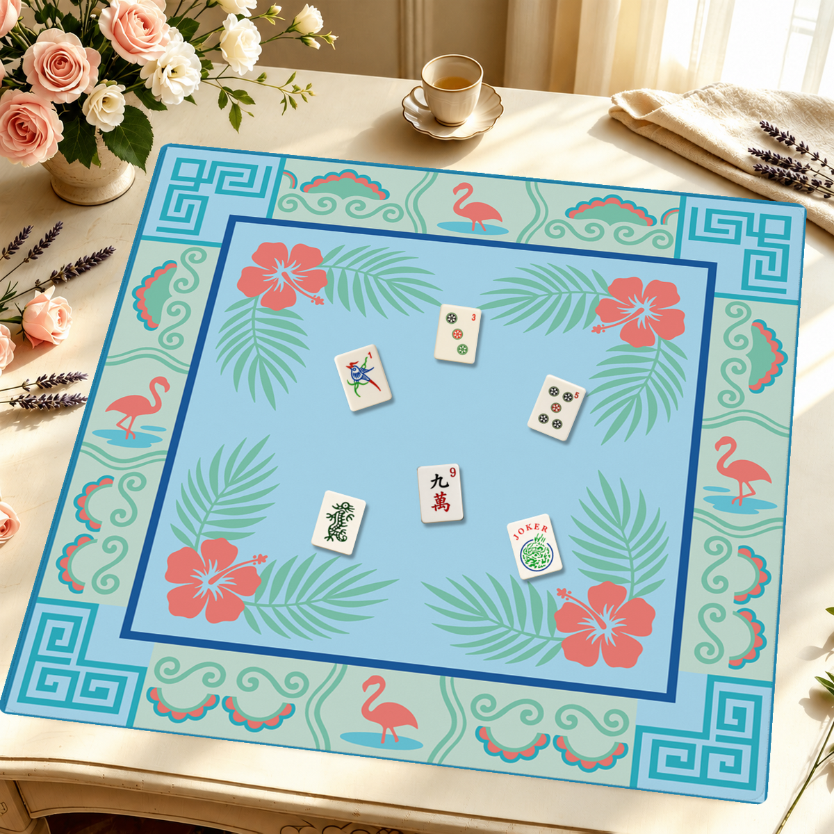 Flamingo Fandango mahjong mat — Styled Tile Table