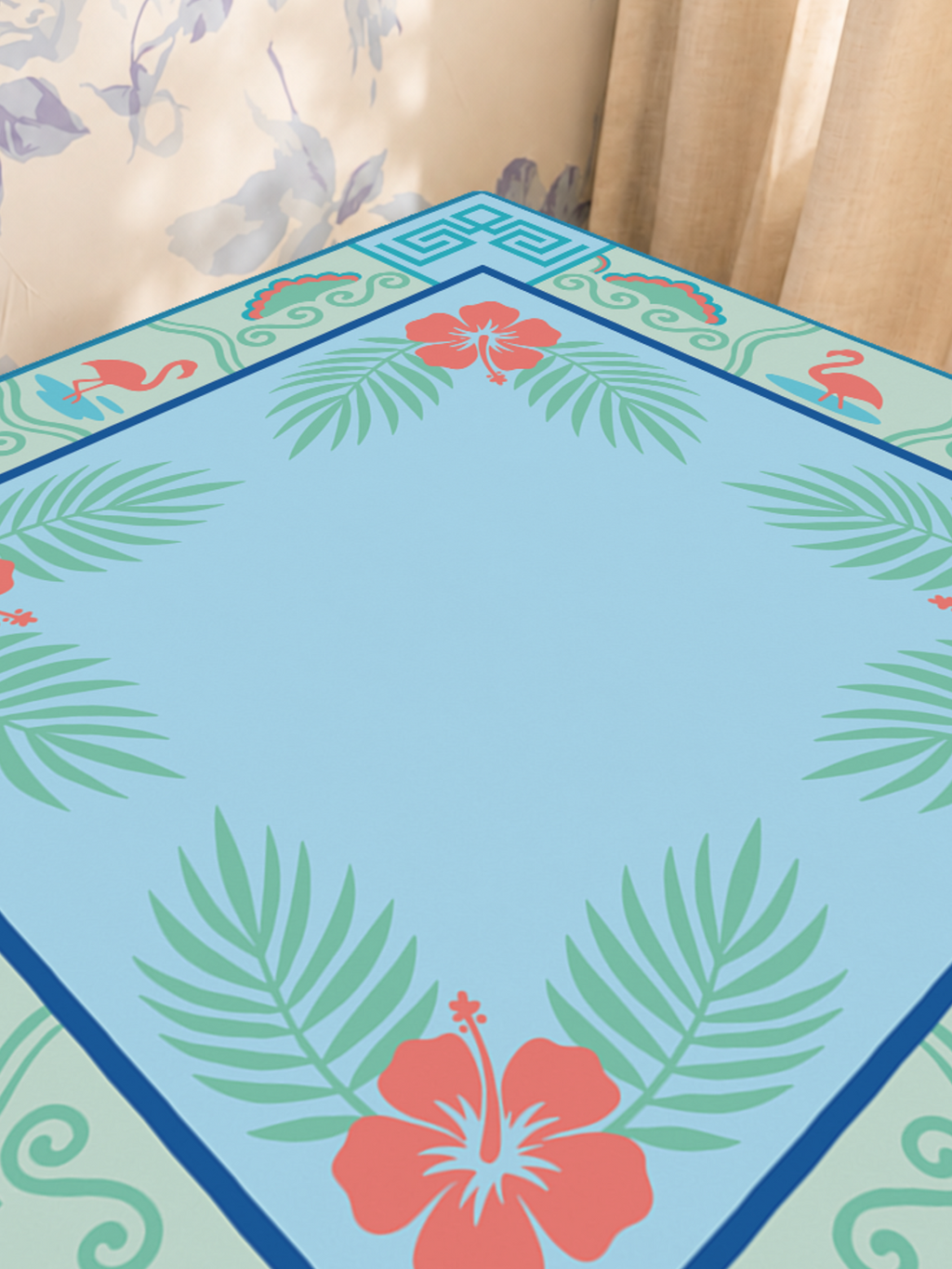 Flamingo Fandango mahjong mat — Sunlit Close-up