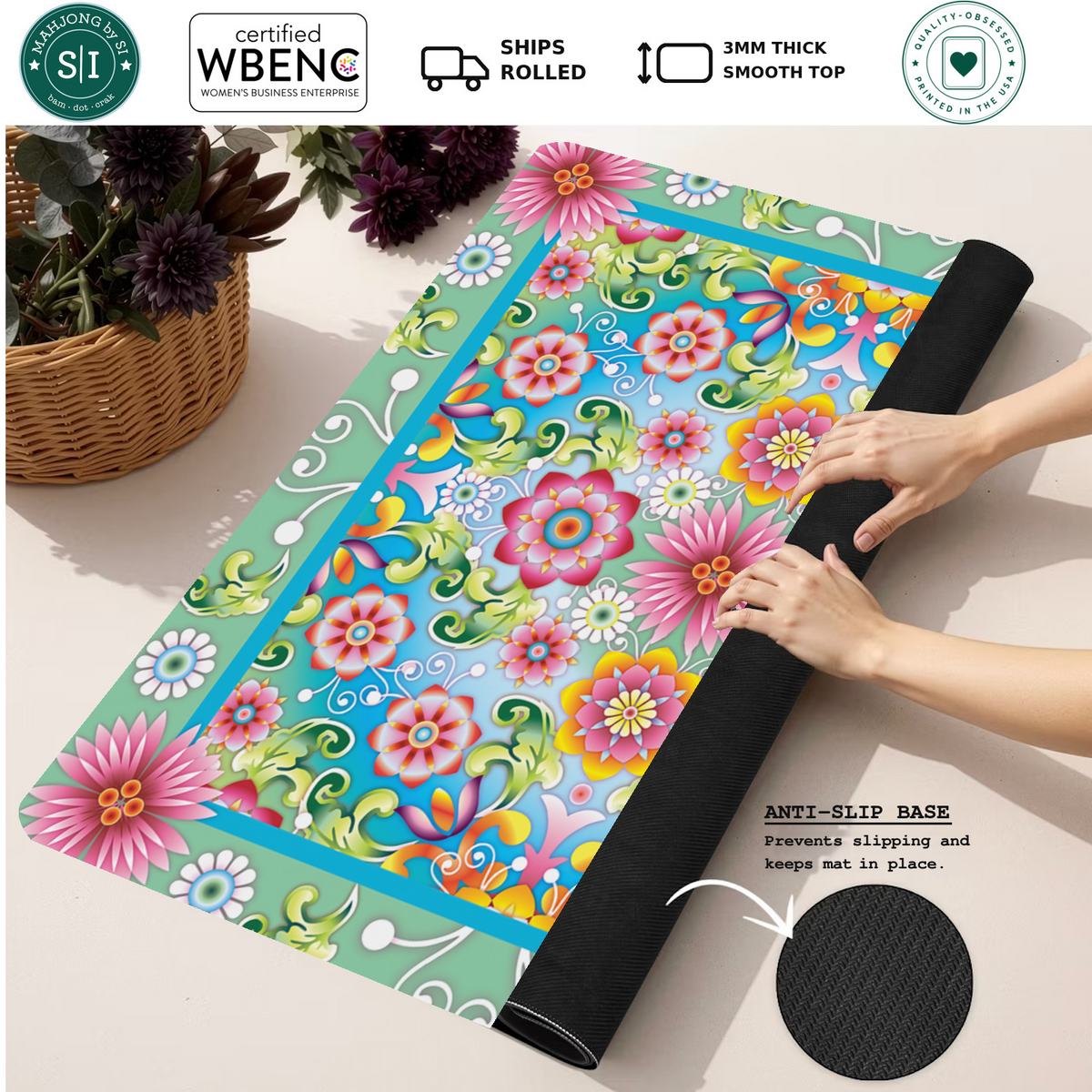 Flor de Luz mahjong mat — Rolled Mat Feature Image