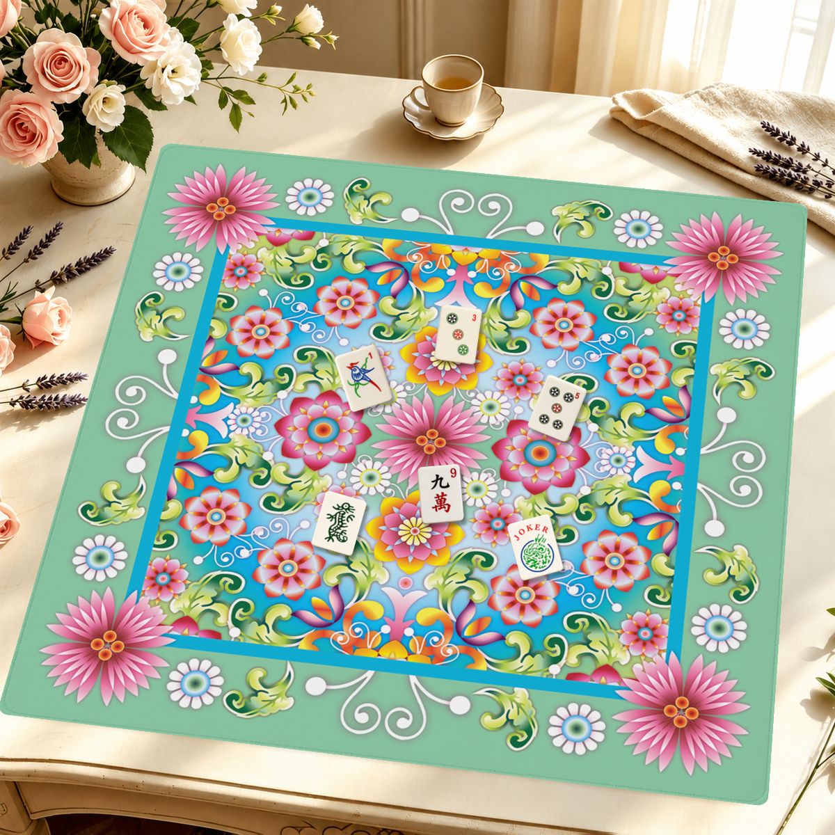 Flor de Luz mahjong mat — Styled Tile Table