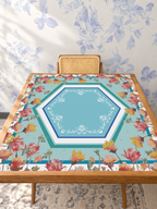 Floral Hexception mahjong mat — Studio Table Angle