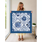 Flower Tile Power | Blue mahjong mat — Held Mat Portrait