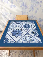 Flower Tile Power | Blue mahjong mat — Studio Table Angle