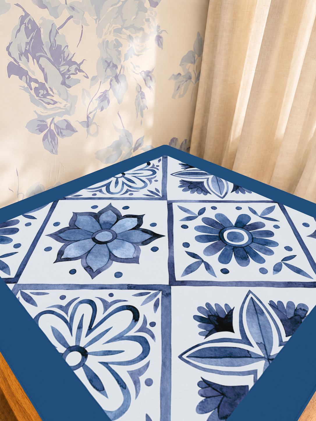 Flower Tile Power | Blue mahjong mat — Sunlit Detail