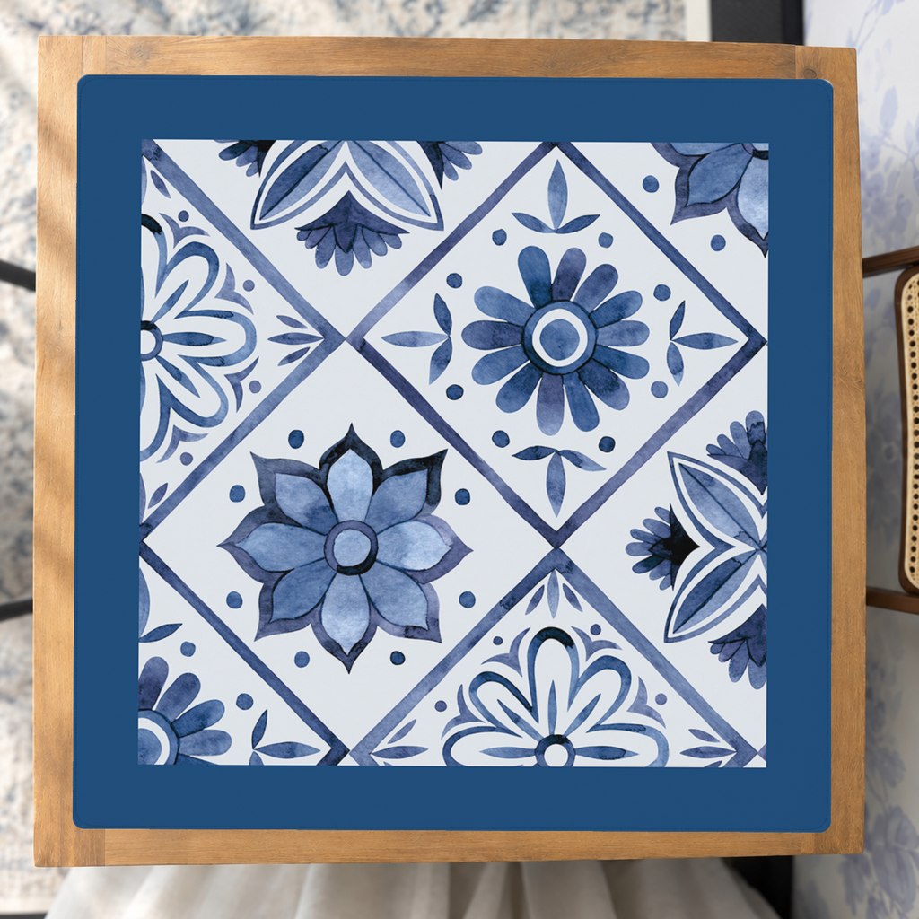 Flower Tile Power | Blue mahjong mat — Studio Overhead