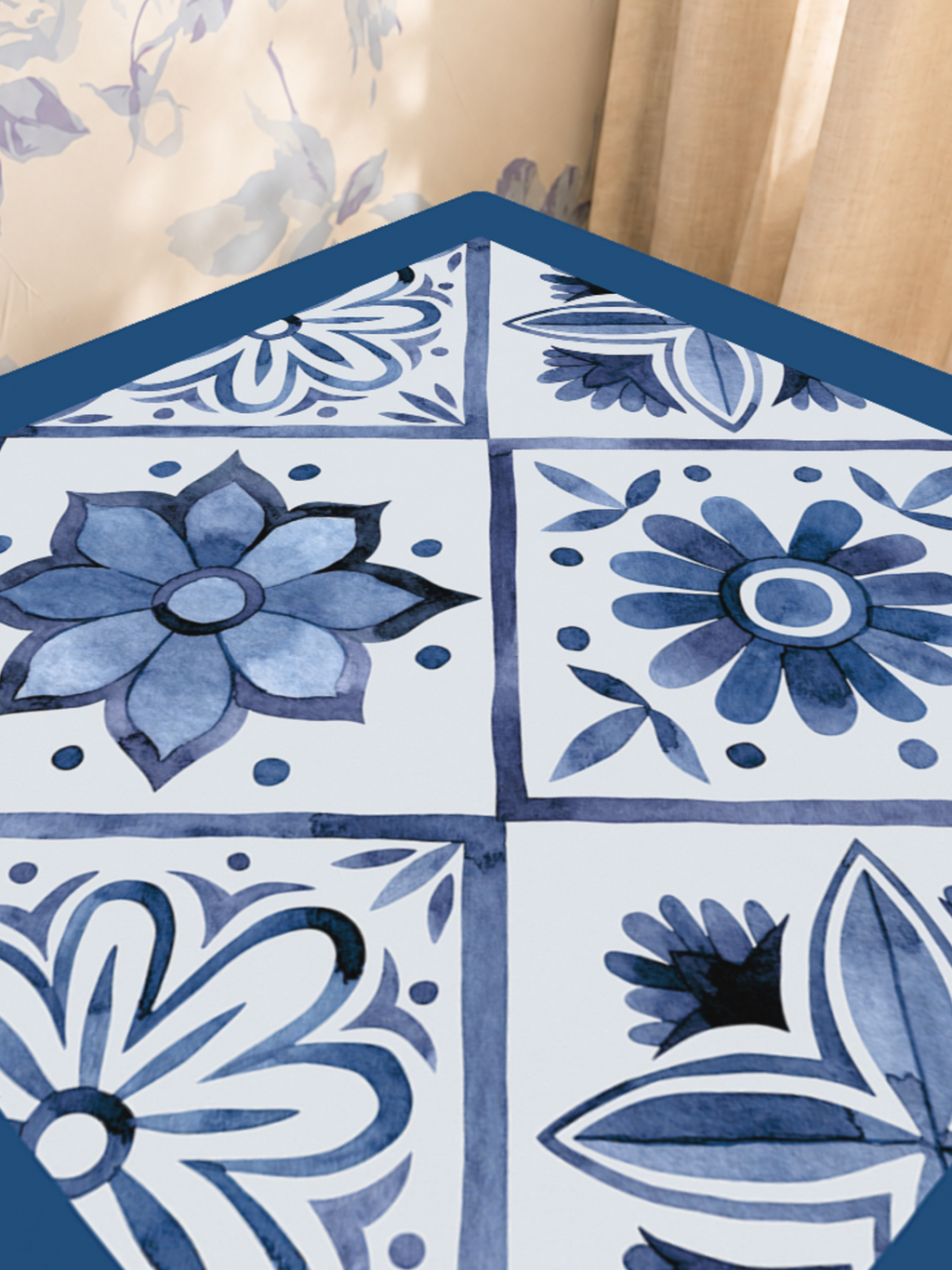 Flower Tile Power | Blue mahjong mat — Sunlit Close-up