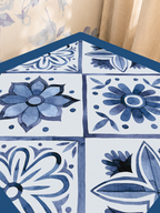 Flower Tile Power | Blue mahjong mat — Sunlit Close-up