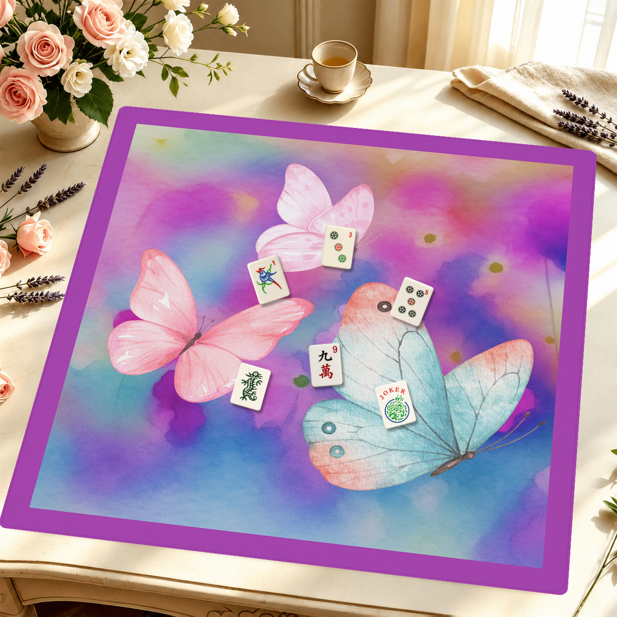 Flutter Weather Purple mahjong mat — Styled Tile Table