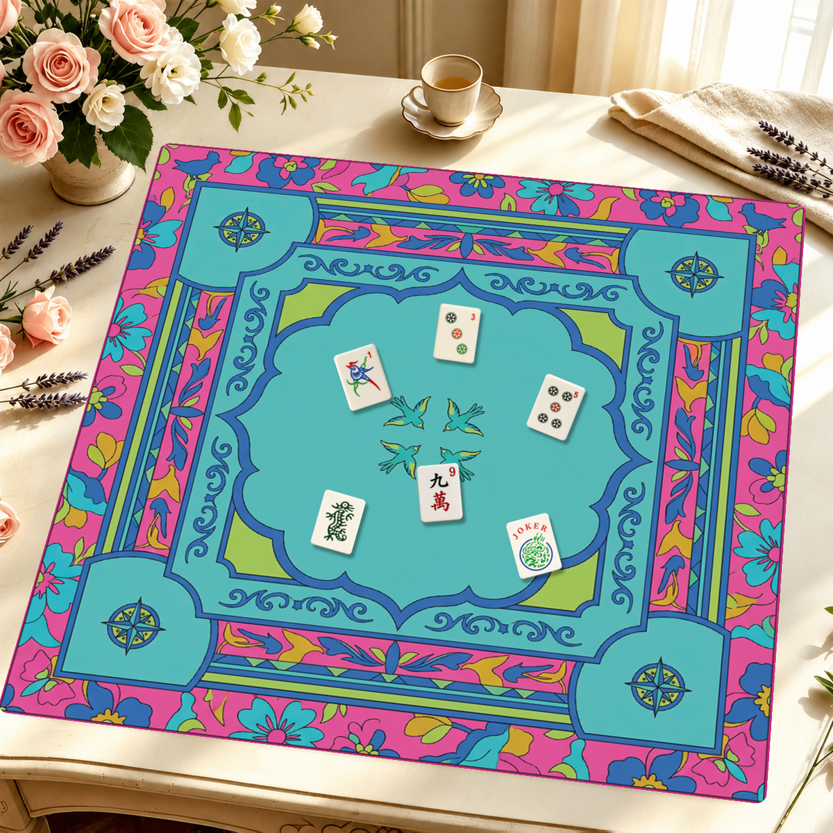 Fly Me to the Bloom mahjong mat — Styled Tile Table