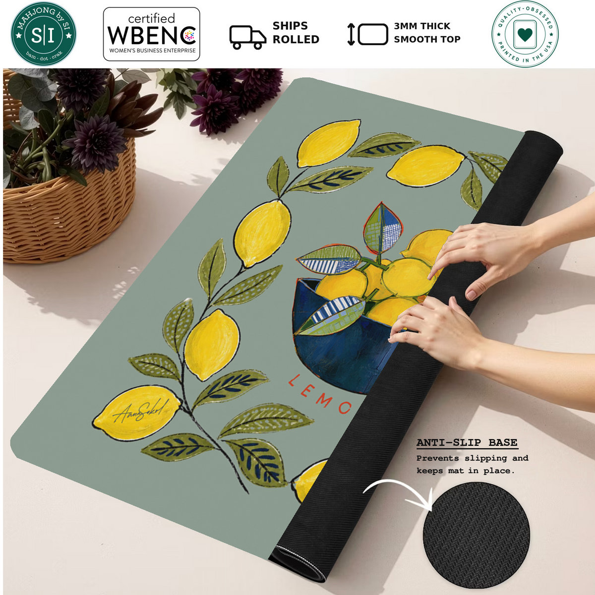 For the Love of Lemons mahjong mat — Rolled Mat Feature Image