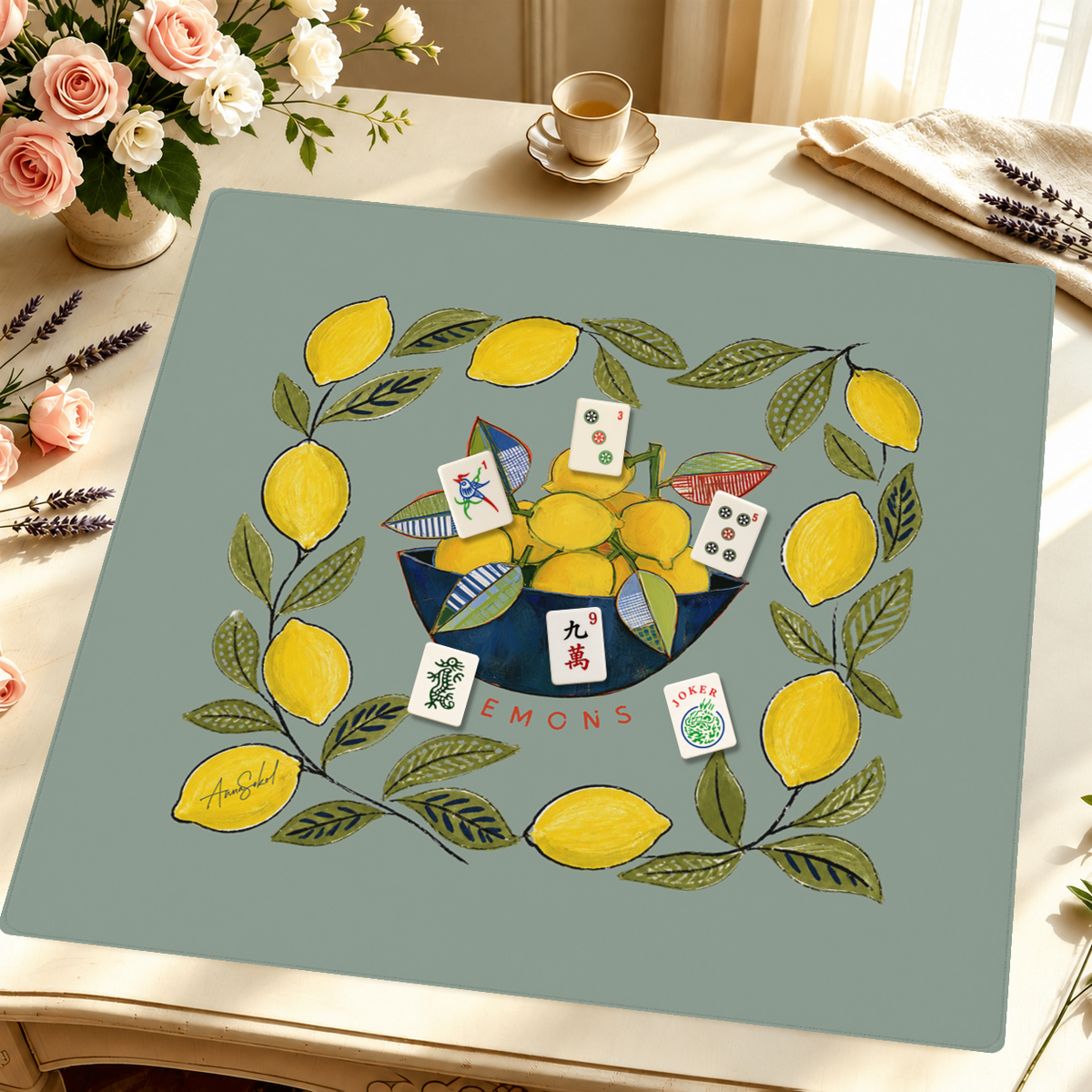 For the Love of Lemons mahjong mat — Styled Tile Table