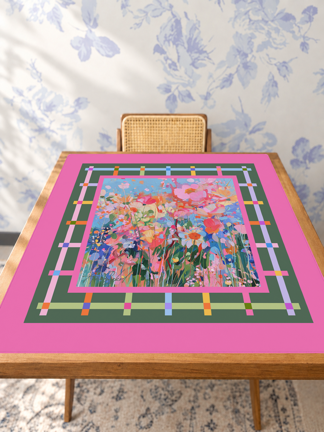 Friends & Florals mahjong mat — Studio Table Angle