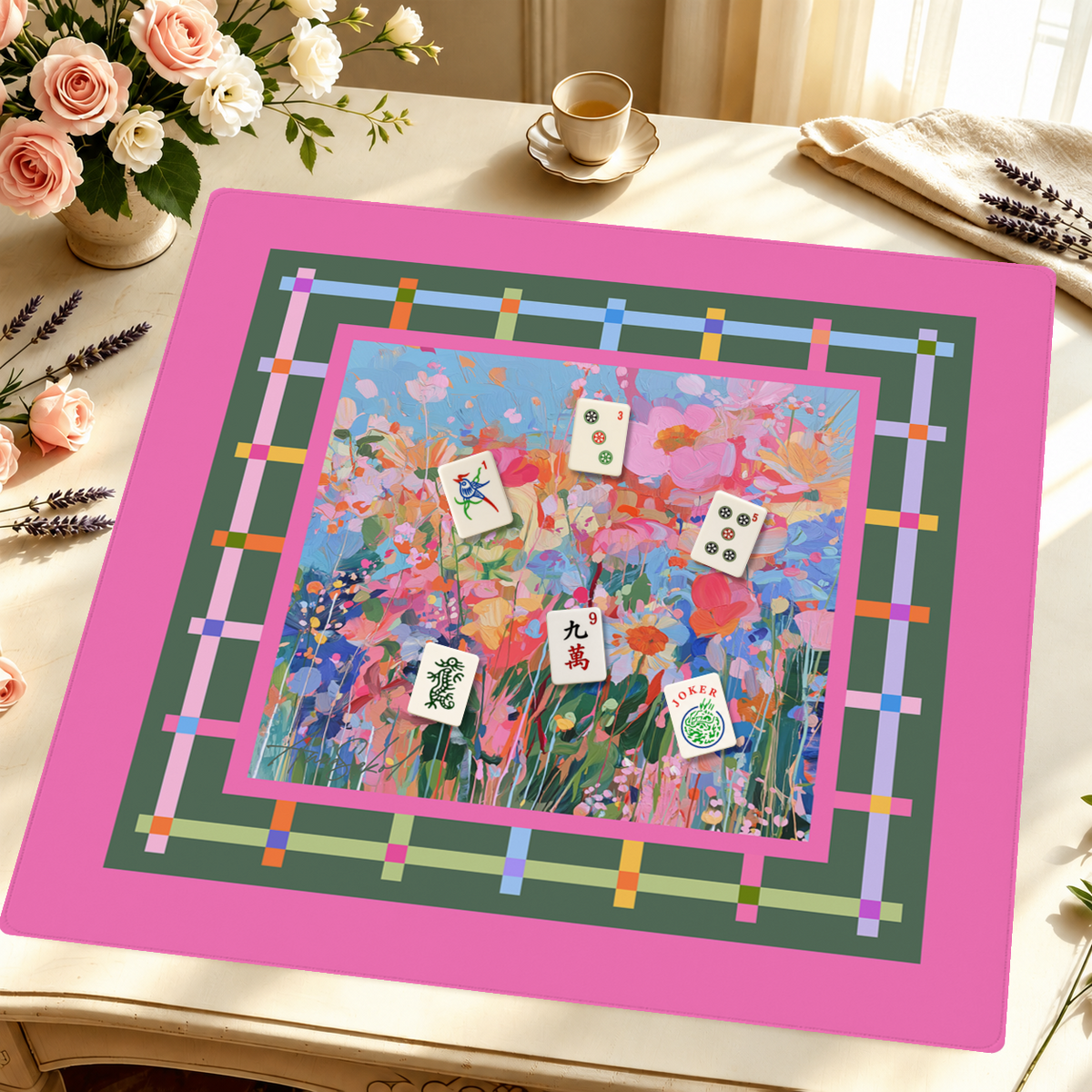 Friends & Florals mahjong mat — Styled Tile Table