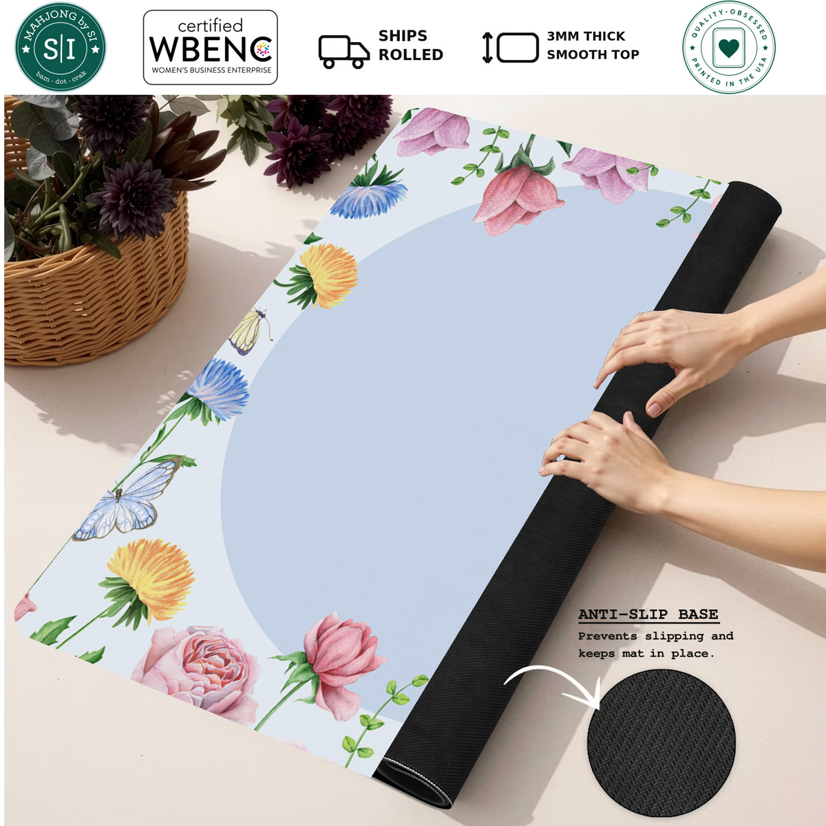 Full Bloom | Blue Circle mahjong mat — Rolled Mat Feature Image