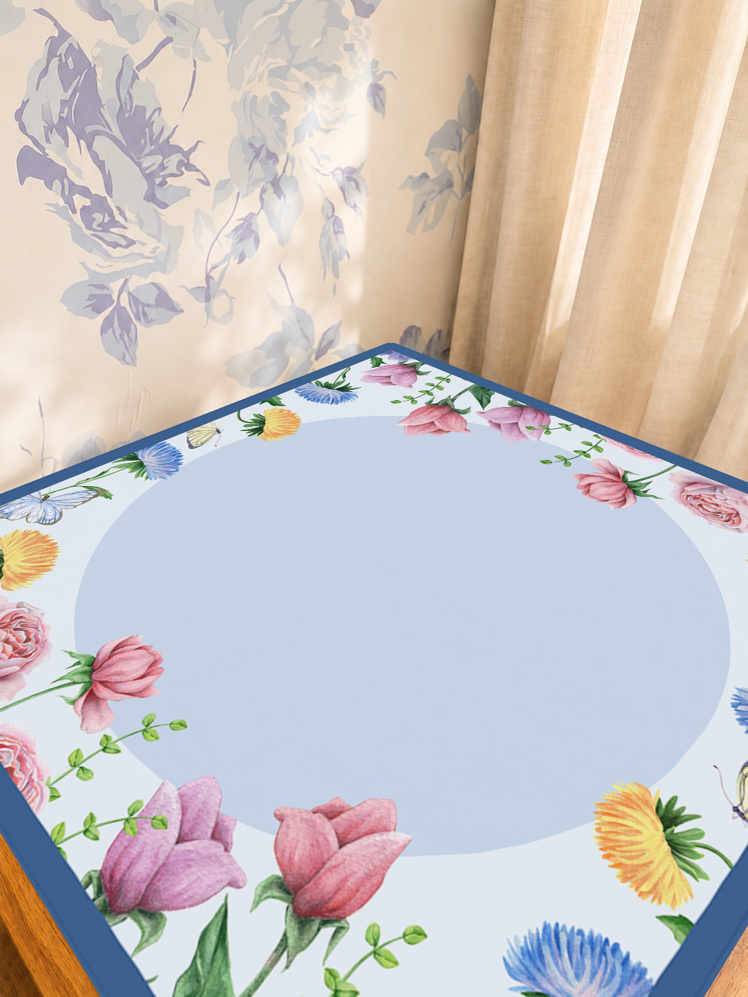 Full Bloom | Blue Circle mahjong mat — Sunlit Detail