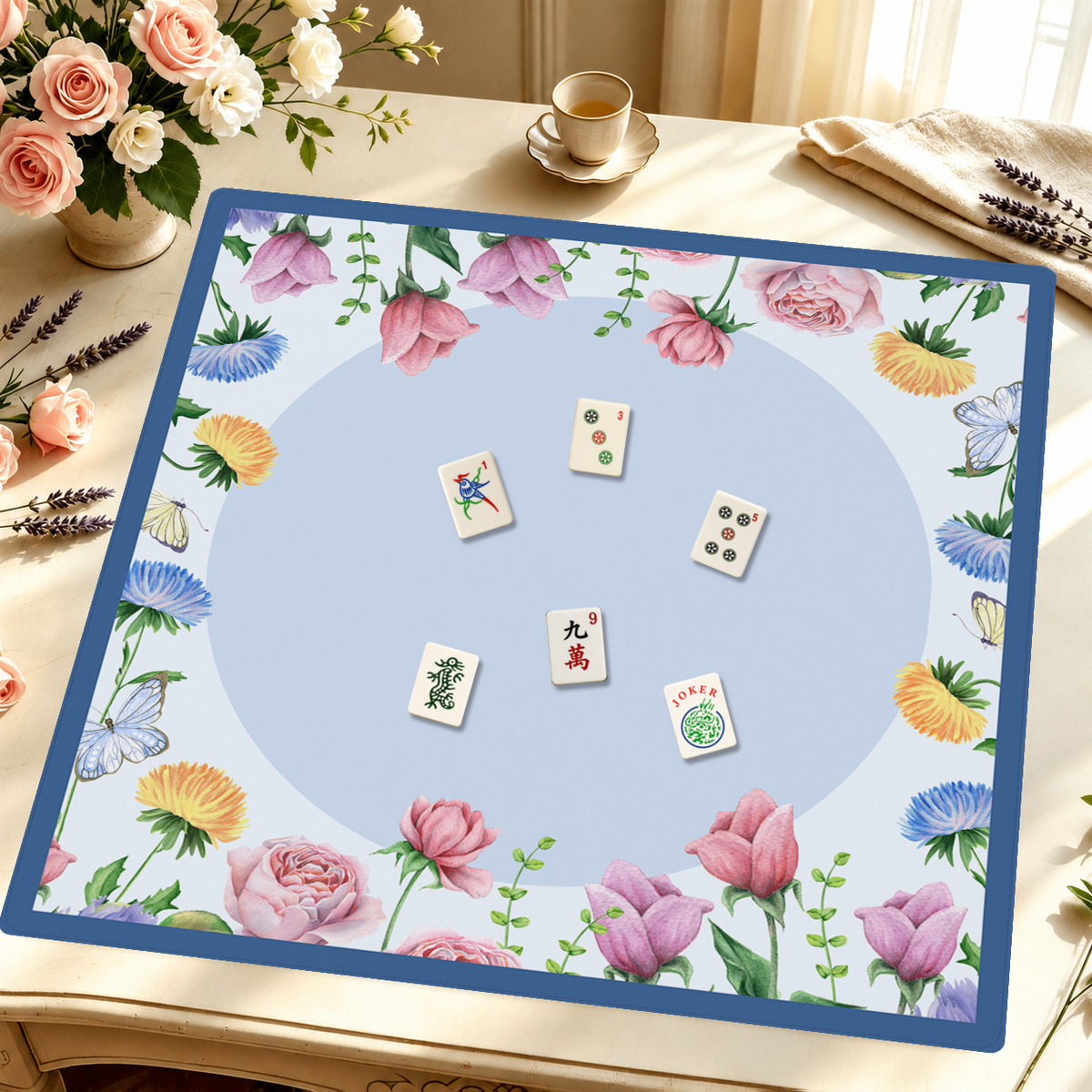 Full Bloom | Blue Circle mahjong mat — Styled Tile Table