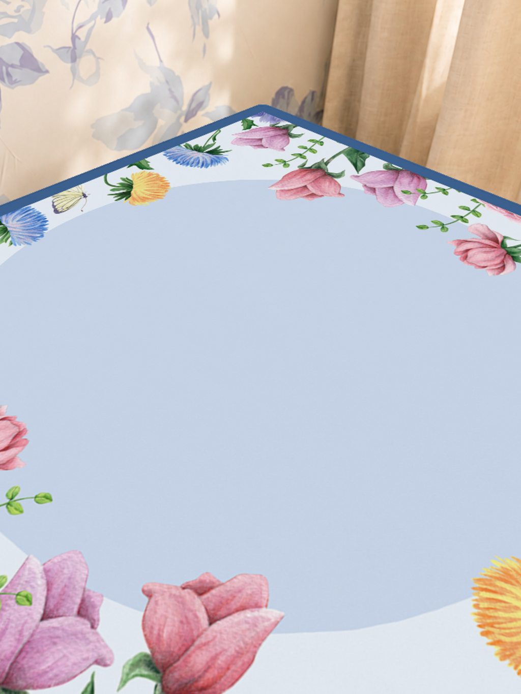 Full Bloom | Blue Circle mahjong mat — Sunlit Close-up