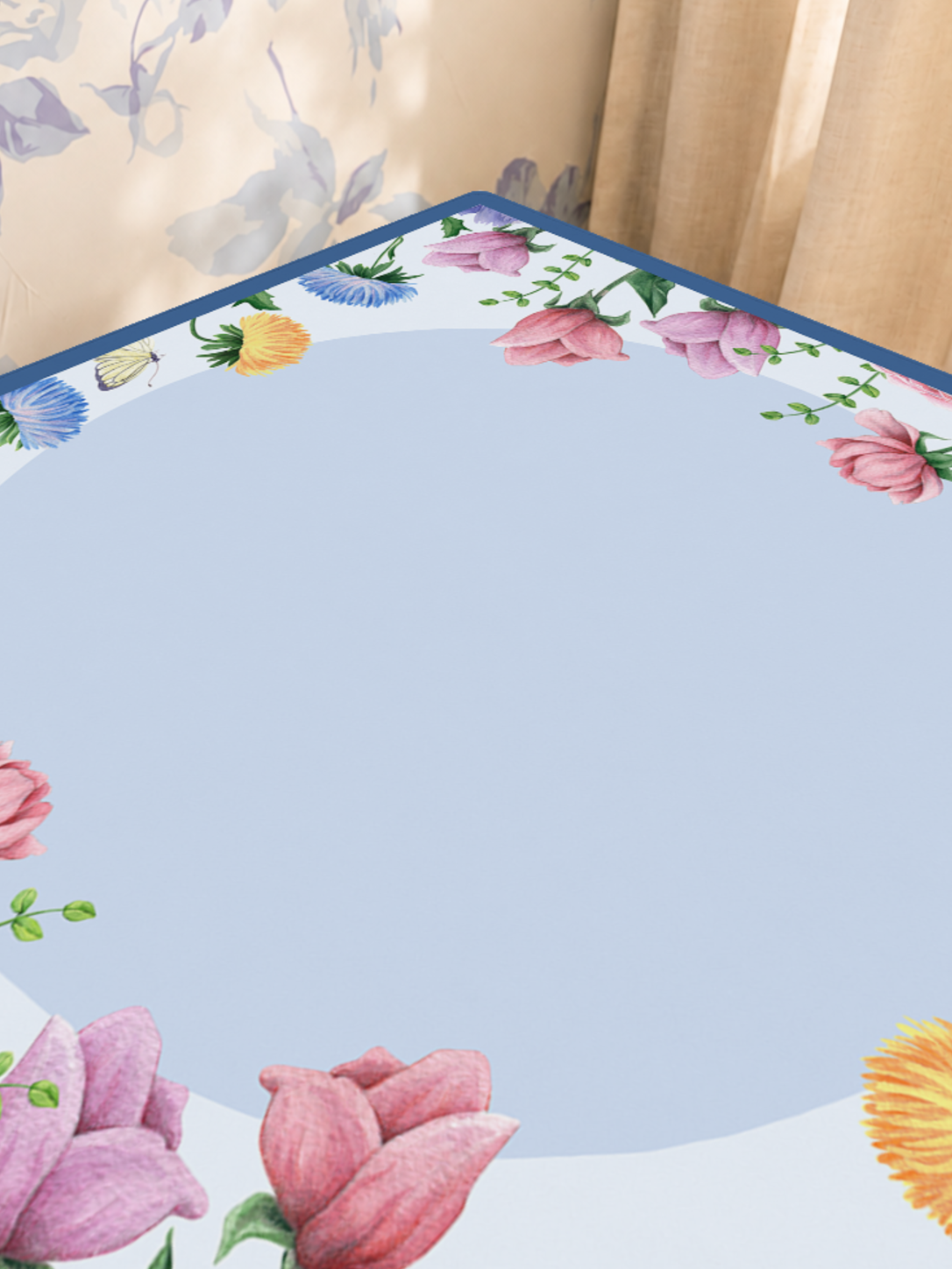 Full Bloom | Blue Circle mahjong mat — Sunlit Close-up