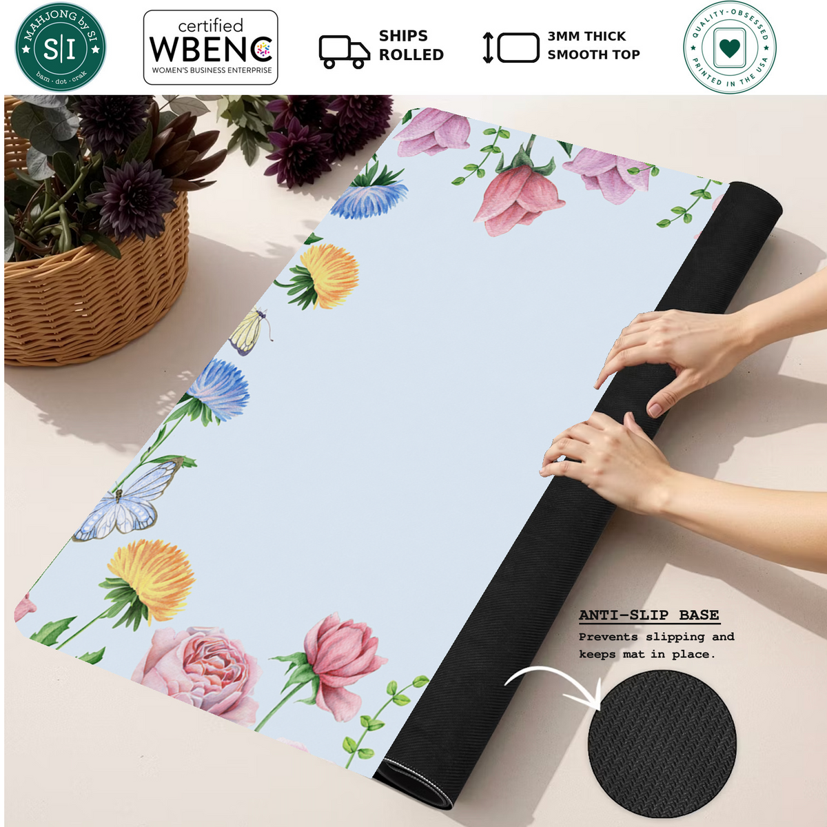 Full Bloom  | Blue mahjong mat — Rolled Mat Feature Image
