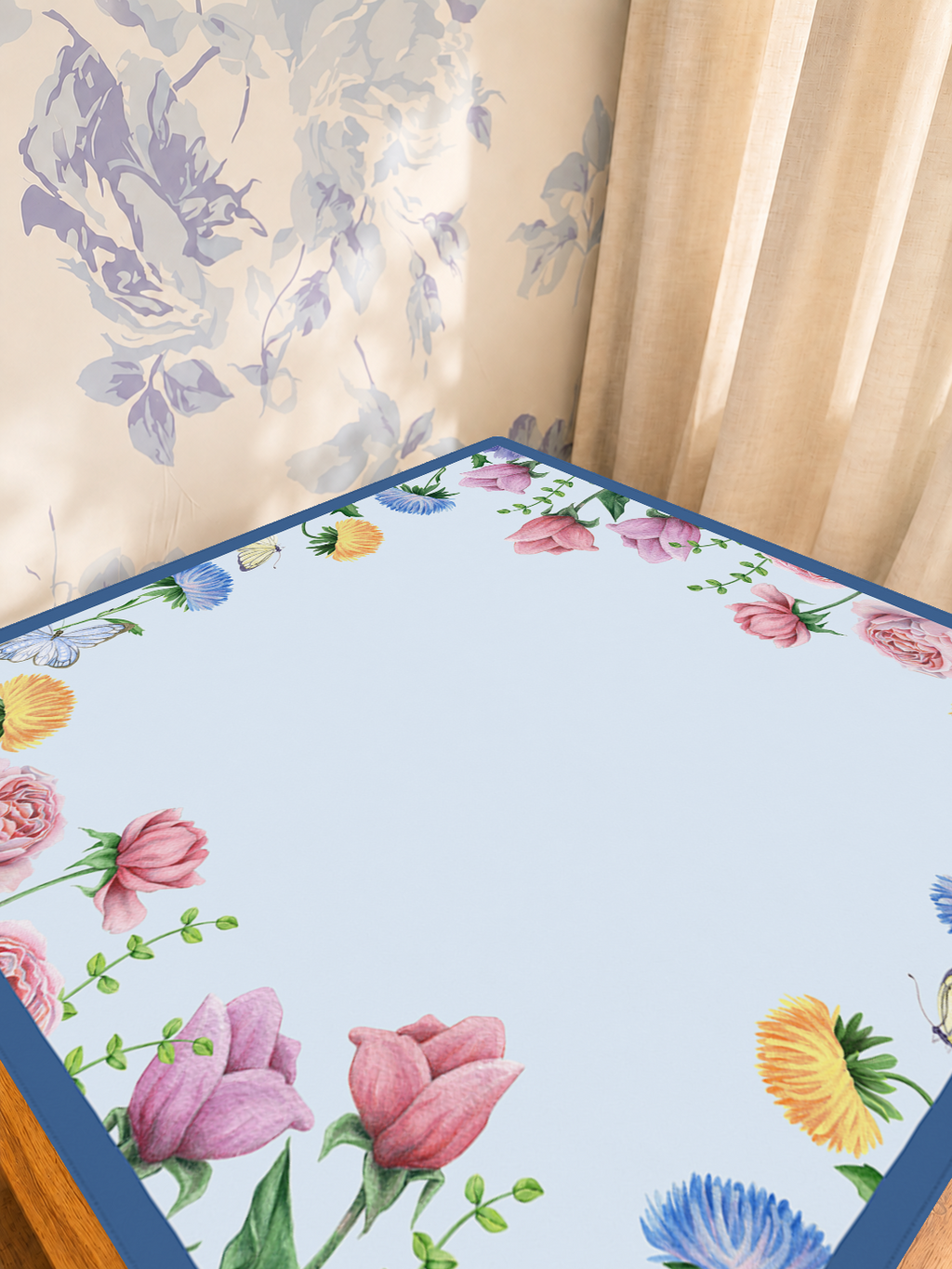 Full Bloom  | Blue mahjong mat — Sunlit Detail