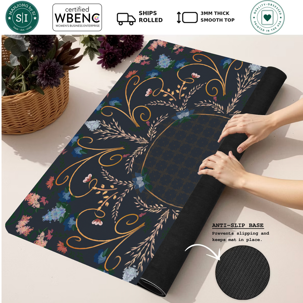 Garden at Midnight mahjong mat — Rolled Mat Feature Image