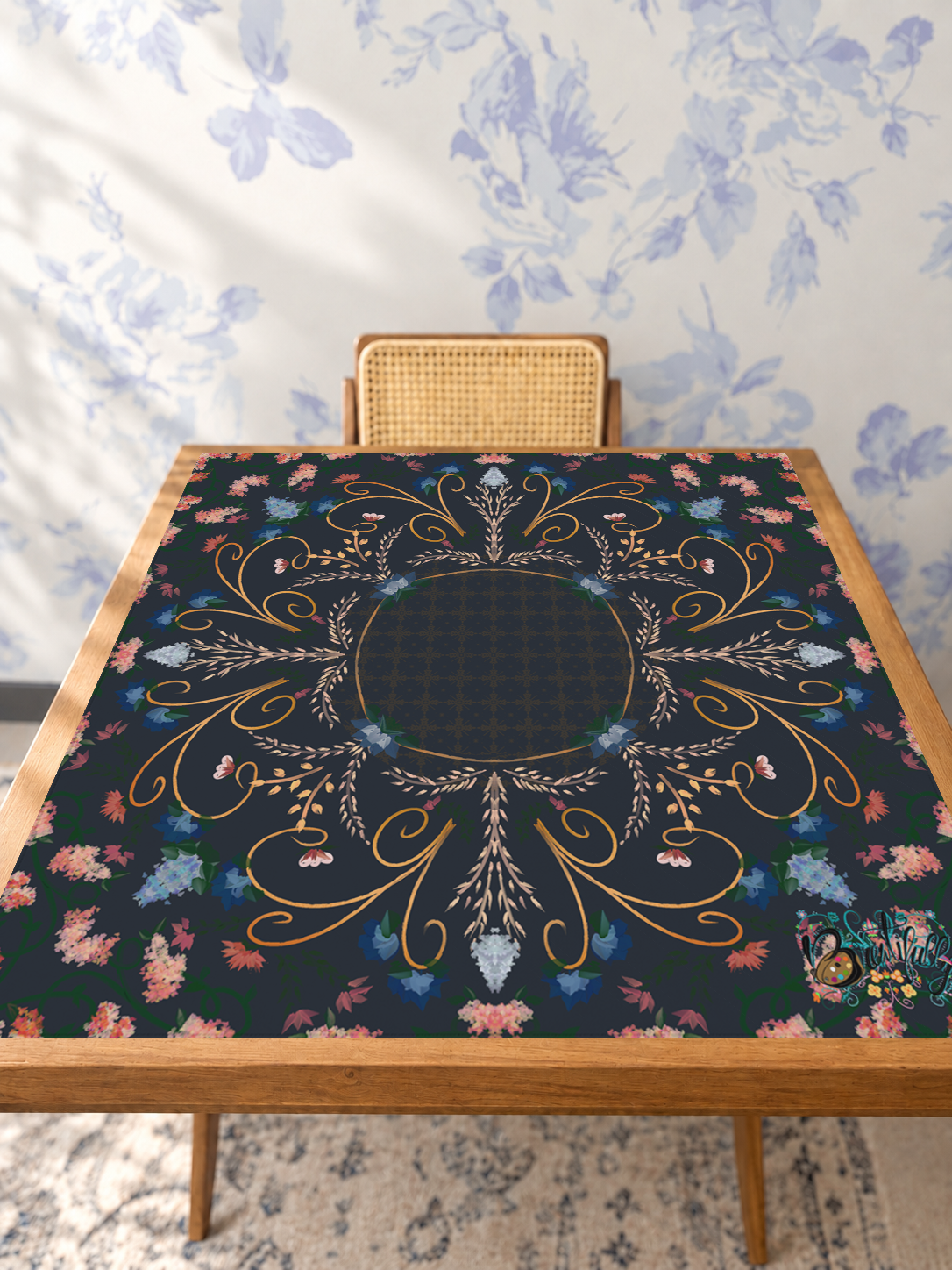 Garden at Midnight mahjong mat — Studio Table Angle