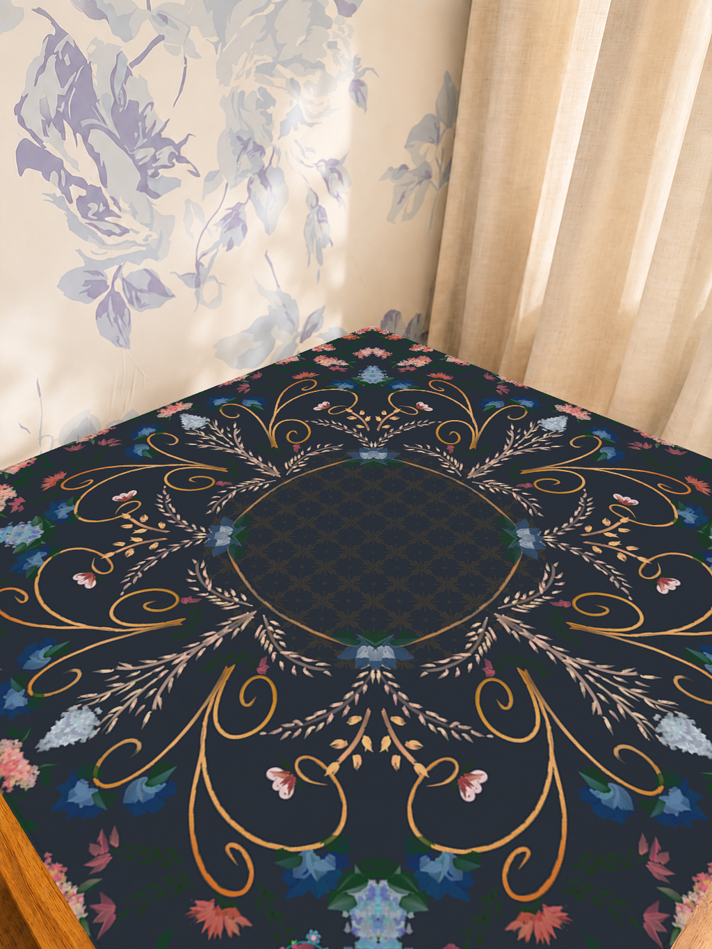 Garden at Midnight mahjong mat — Sunlit Detail