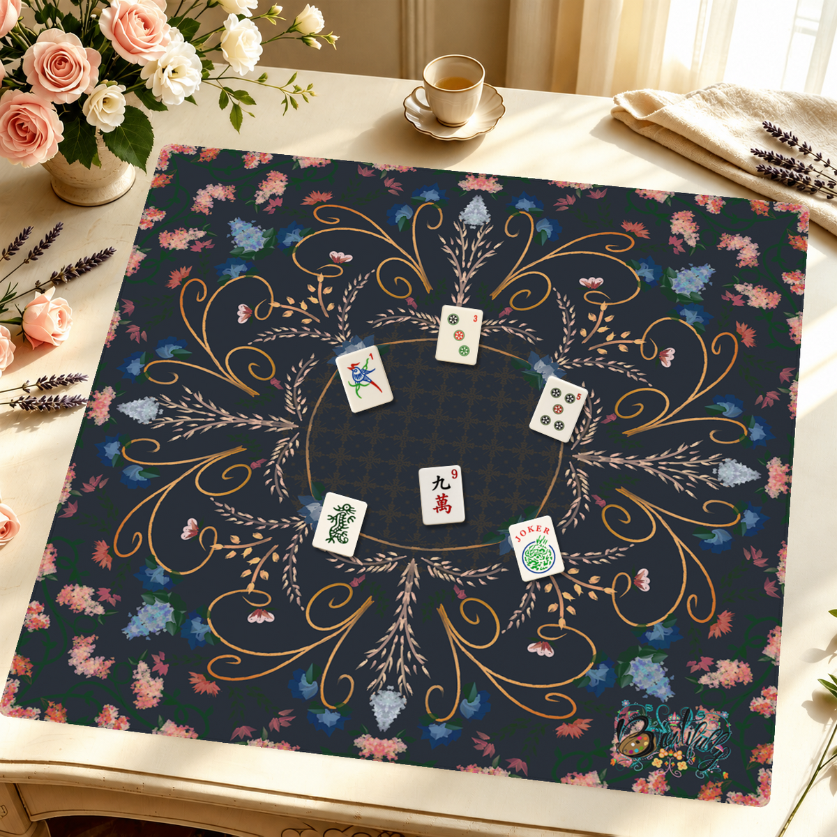 Garden at Midnight mahjong mat — Styled Tile Table