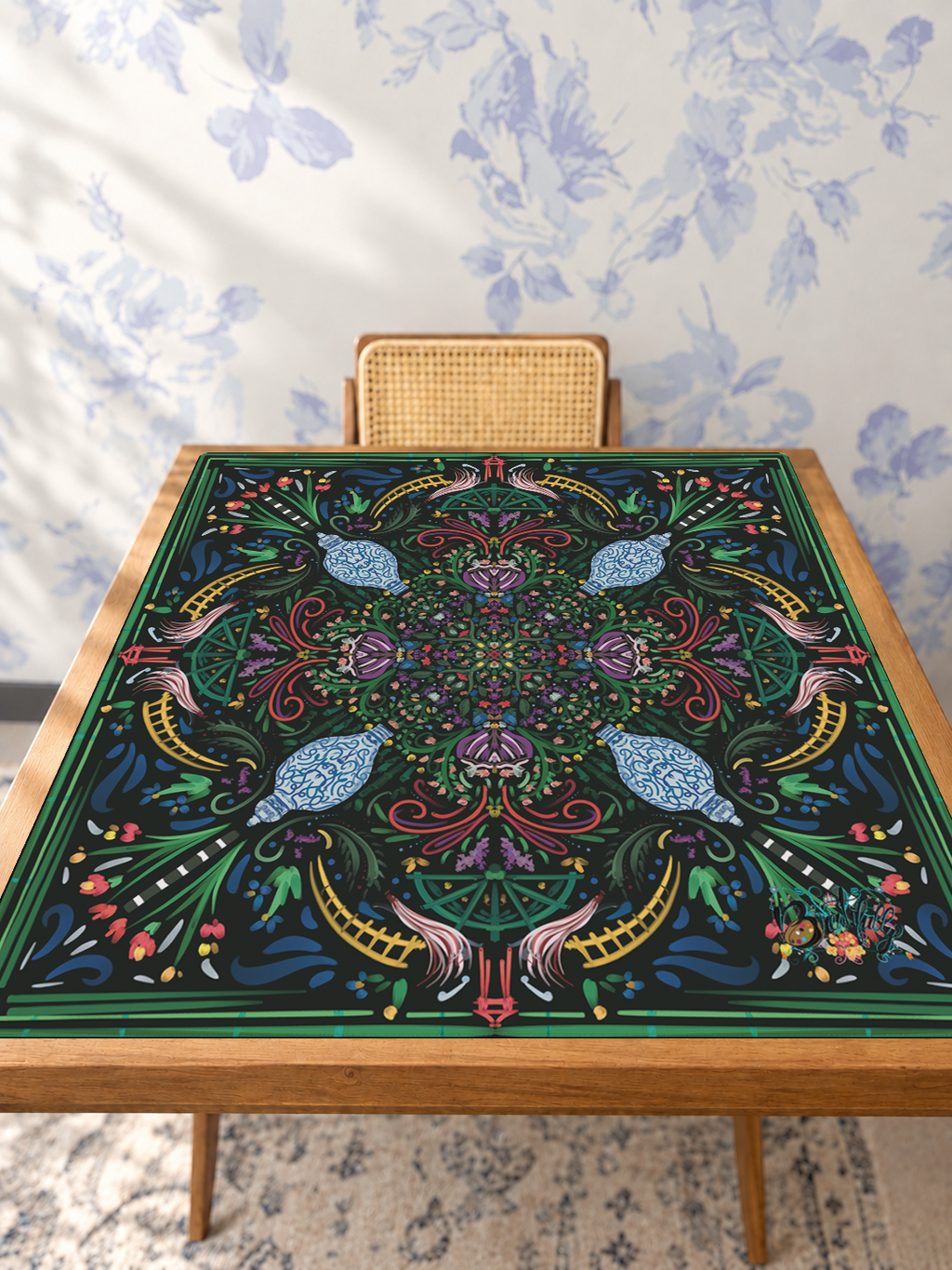Garden of Good Fortune mahjong mat — Studio Table Angle