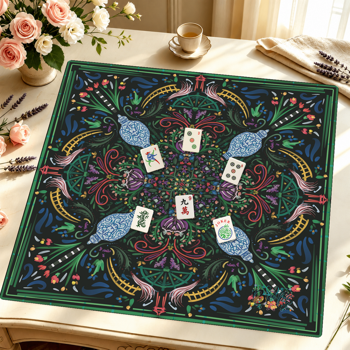 Garden of Good Fortune mahjong mat — Styled Tile Table