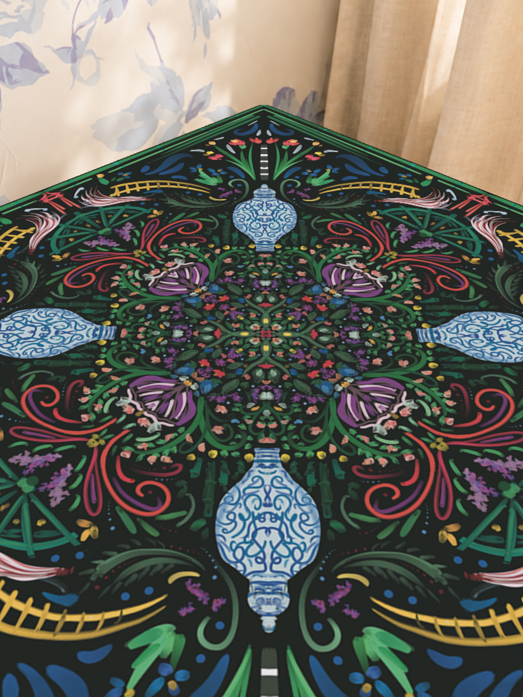 Garden of Good Fortune mahjong mat — Sunlit Close-up