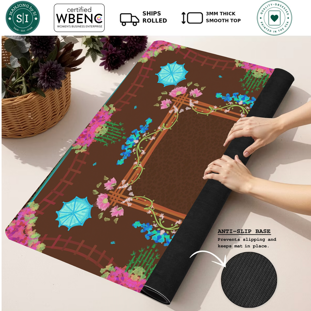 Garden Parasol Paradise mahjong mat — Rolled Mat Feature Image