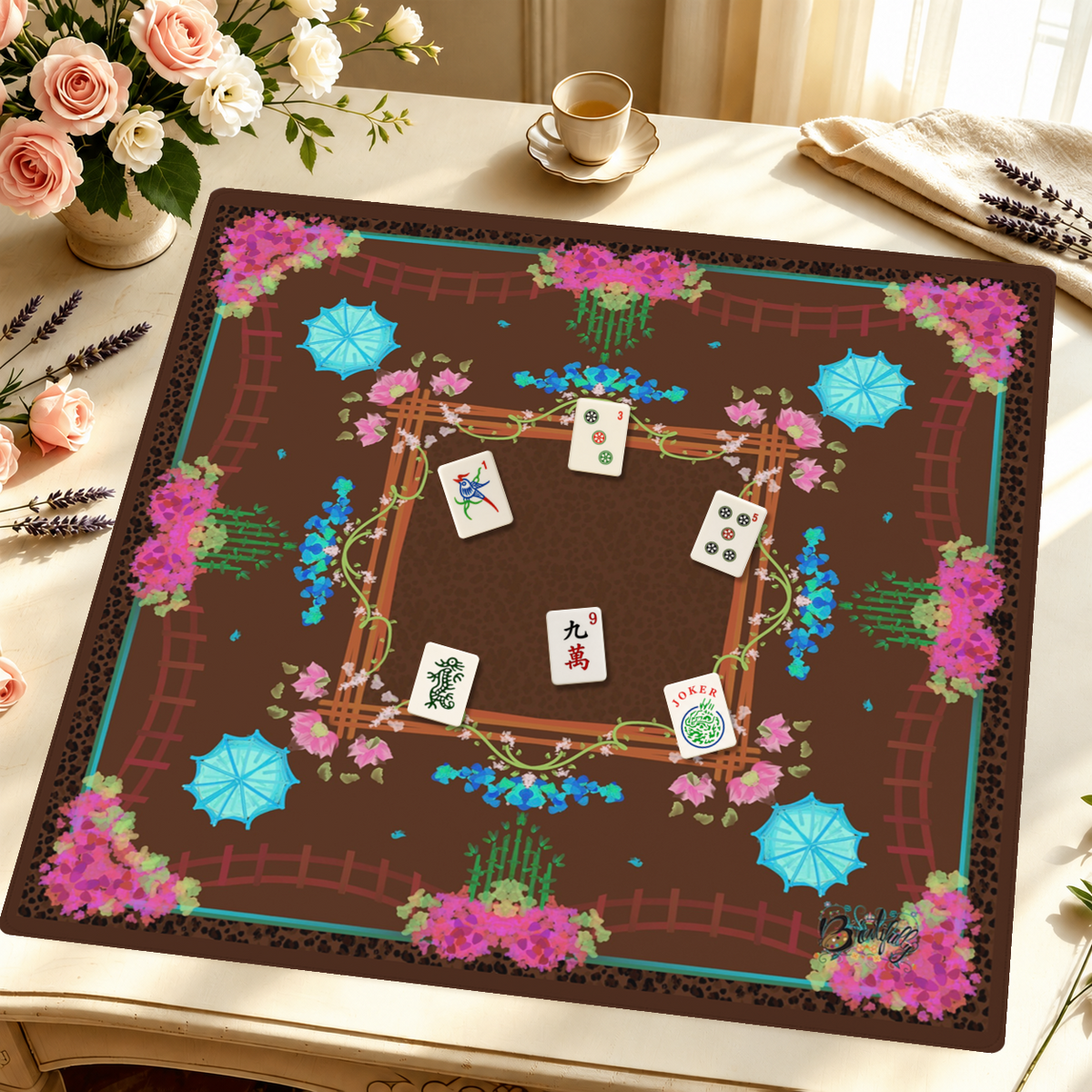 Garden Parasol Paradise mahjong mat — Styled Tile Table