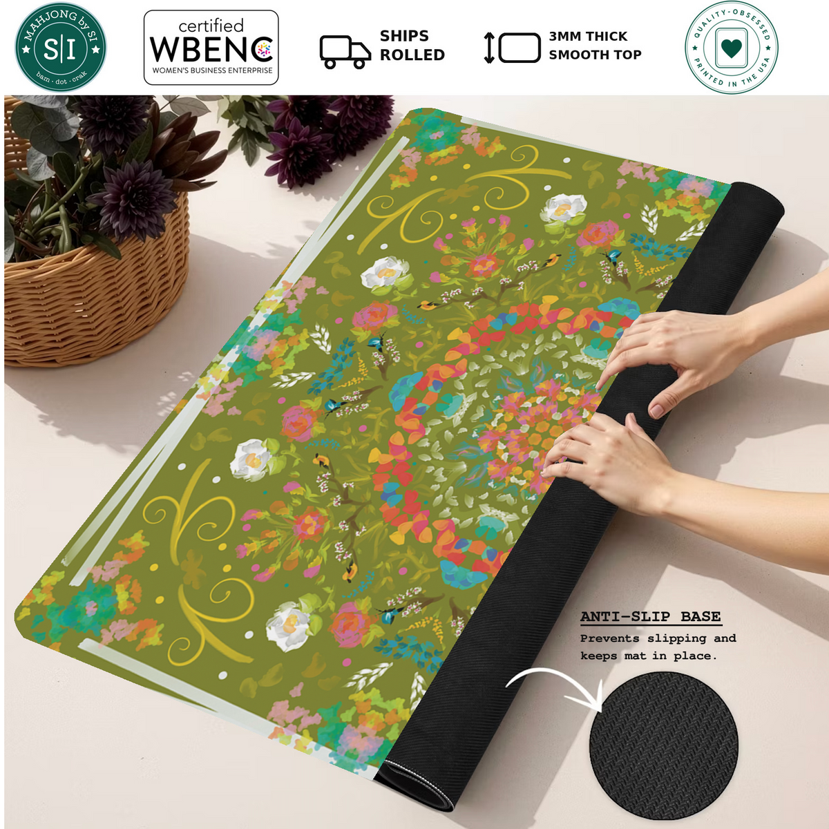 Garden Reverie mahjong mat — Rolled Mat Feature Image