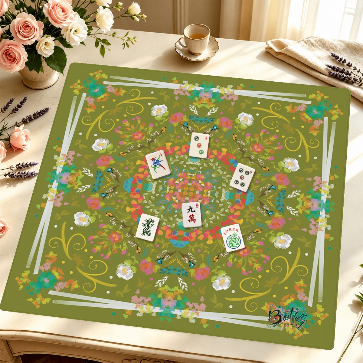 Garden Reverie mahjong mat — Styled Tile Table