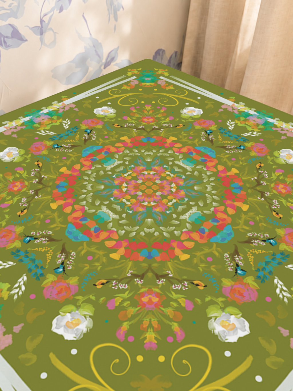 Garden Reverie mahjong mat — Sunlit Close-up