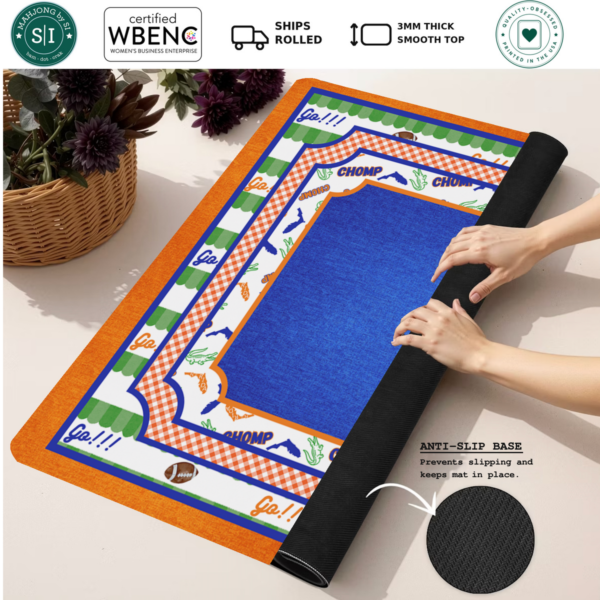 Gator Chomp Squad mahjong mat — Rolled Mat Feature Image