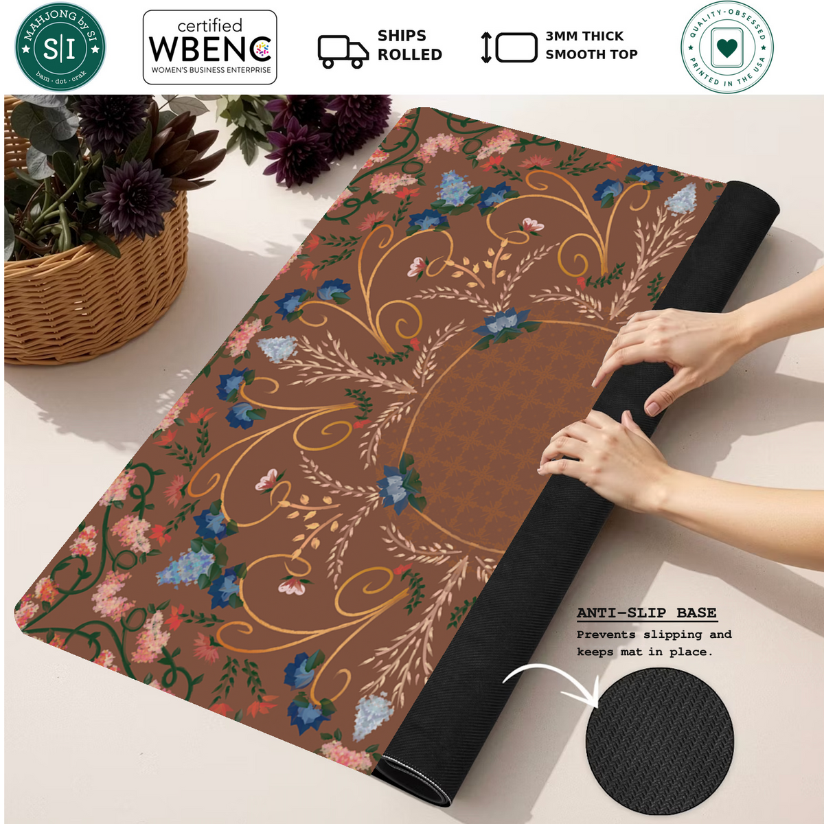 Gilded Bloom Ballroom mahjong mat — Rolled Mat Feature Image