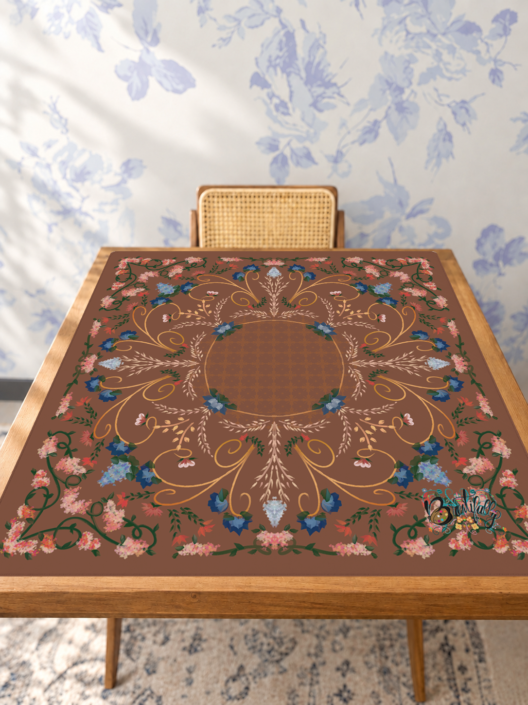 Gilded Bloom Ballroom mahjong mat — Studio Table Angle
