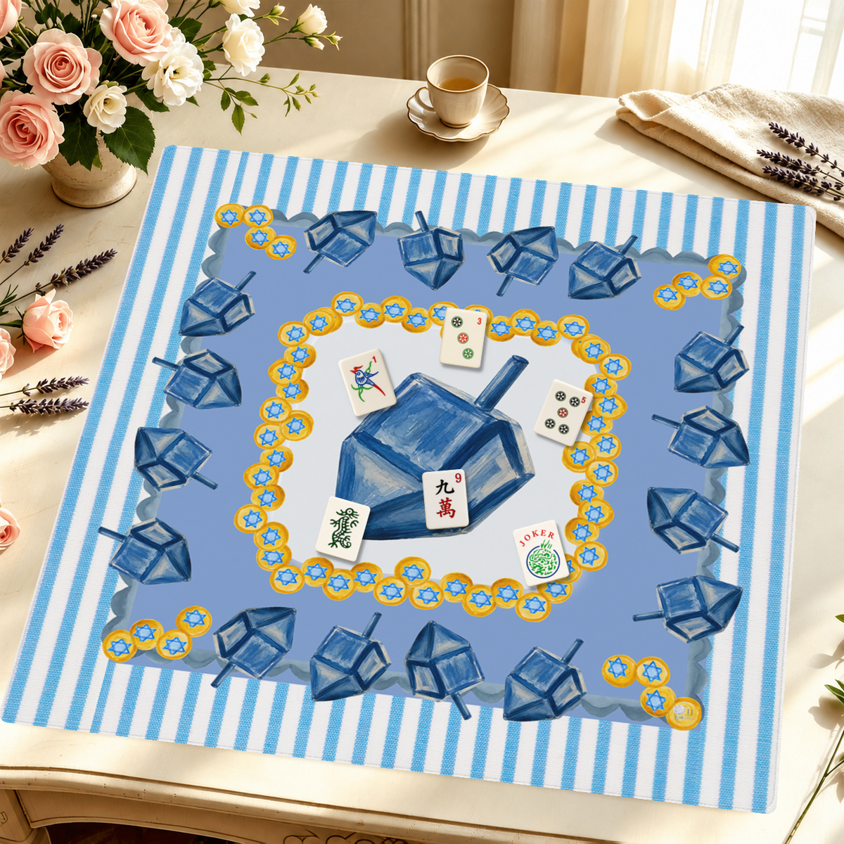 Gilded Dreidel mahjong mat — Styled Tile Table