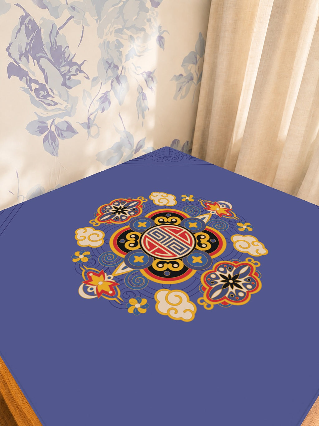Mahjong by SI™ Gilded Opulence | Blue Mahjong Mat — Sunlit Detail [studio-detail-square]
