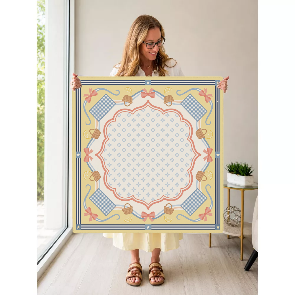 Gingham Picnic Basket mahjong mat — Held Mat Portrait